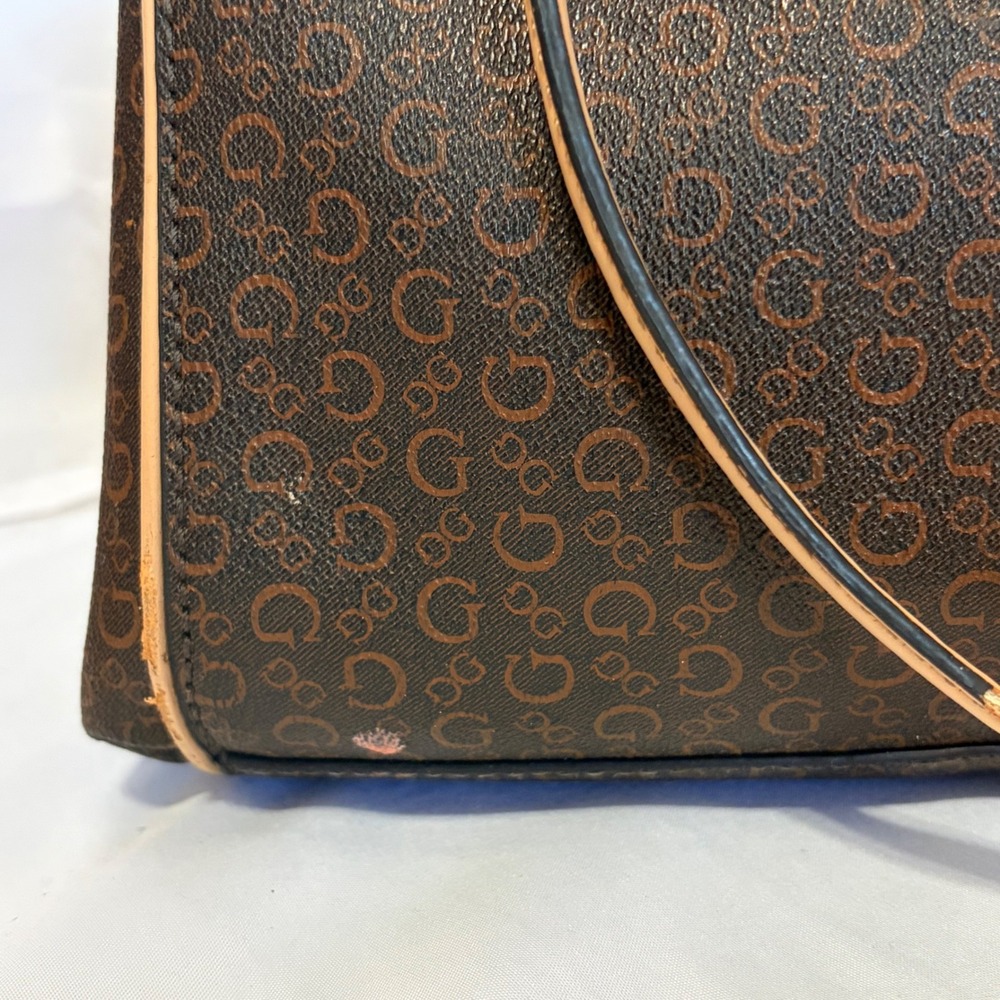 Guess Los Angeles Brown Satchel Handbag with Gold Logo design and details purse - Picture 6 of 14